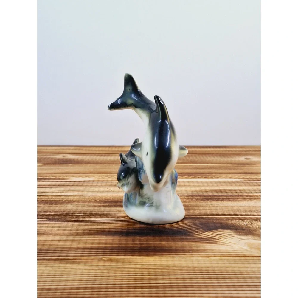 Vintage Miniature‎ Dolphin Set Of 2 Porcelain Figurine